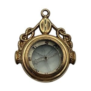 Edwardian antique gold tone compass watch fob pendant for necklace DAMAGED